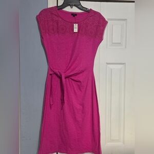 Talbots Women's Fuchsia Tie-Waist Dress with Crochet Yoke